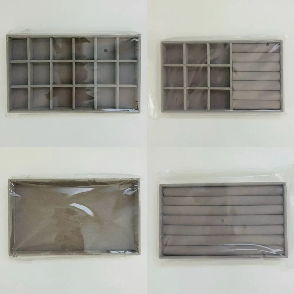 Gray Velvet Jewelry Box Display Tray Drawer Storage Holder, Set of 4